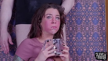 Youthful apologetic BDSM sub jaws fucked by master as she dangles upside down